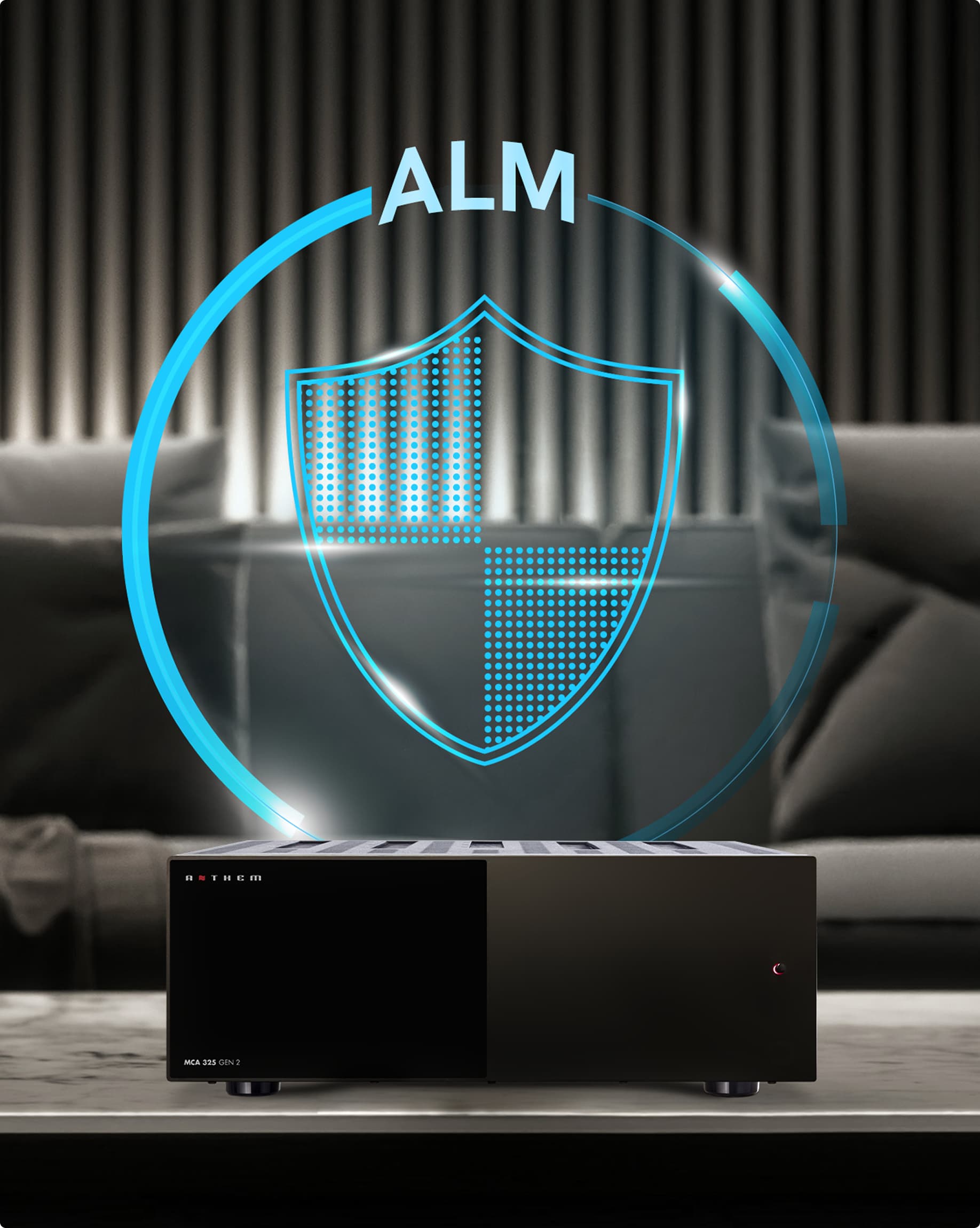 Graphic illustrating advanced load monitoring in the MCA 325 Gen 2 amplifier