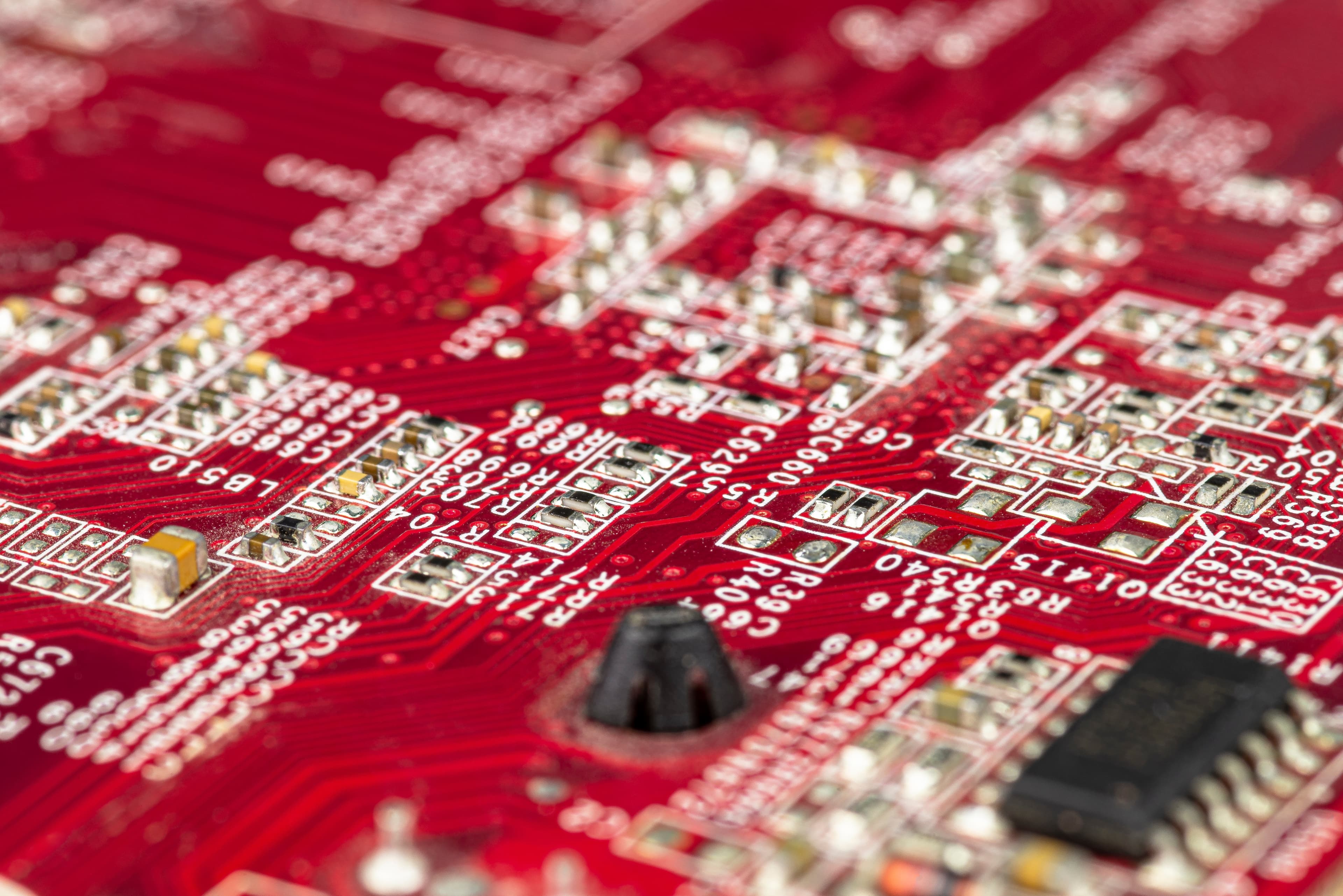 Image of Anthem’s red printed circuit boards (PCBs)